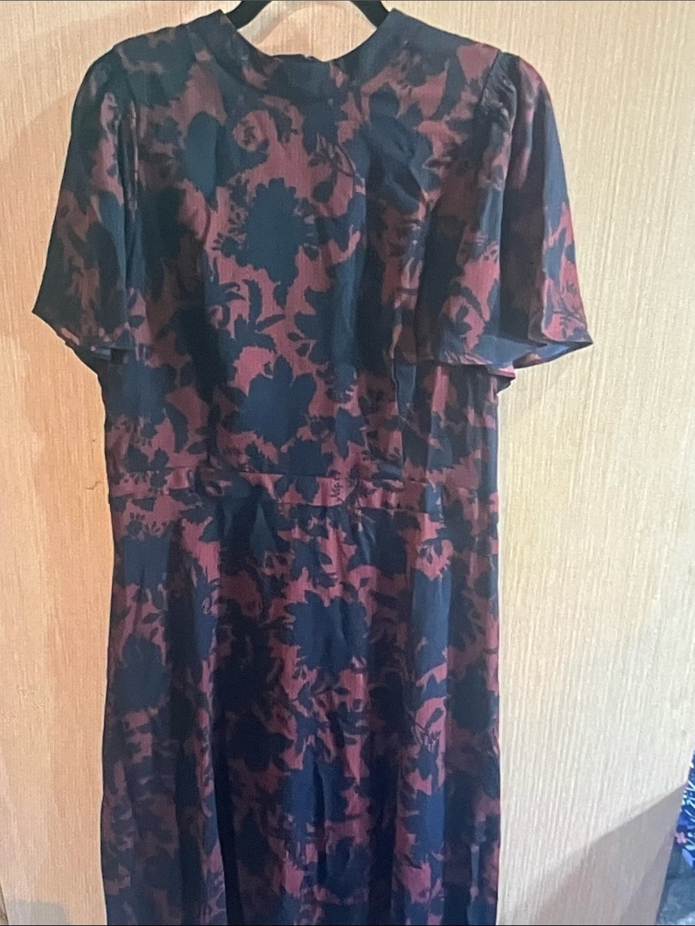 Ann Taylor Navy Dress with Burgundy Floral Accents